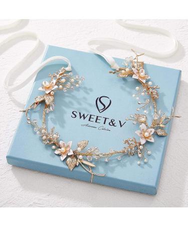SWEETV Gold Flower-Leaf Bridal Headband | Wedding Hair Accessories for Brides - Buy Online on GoSupps.com