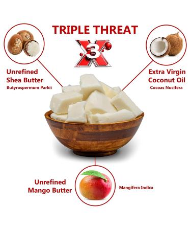 Triple Threat Body Butter 8 oz - Shea, Mango & Coconut Oil Blend - Natural Raw Moisturizer for Skin, Face & Hair - Ideal for Lip Balm & Soap Making - 1 Pack - 8 Ounce - Buy Online on GoSupps.com