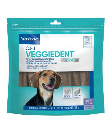 Virbac CET VEGGIEDENT FR3SH Tartar Control Chews for Dogs Medium (Pack of 30)