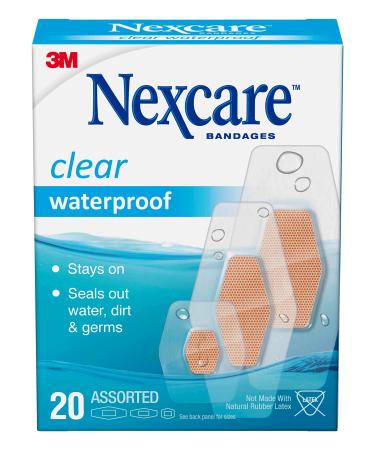 Nexcare Waterproof Clear Bandages Covers And Protects Designed To Stay On In Wet Conditions And Keep The Water Out Assorted Sizes 20 Count 20 Assorted