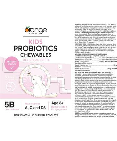 Orange Naturals - Kids Probiotics 30 Chewables Tablets - Helps to Reduce Cold and Flu-Like Symptoms Such as Fever Runny Nose and Cough - Helps to Support the Immune System 30 count (Pack of 1) - Buy Online on GoSupps.com