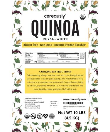 CEREAUSLY Organic White Quinoa Bulk - 10 Lb | Bolivian Royal Quinoa for Restaurants & Wholesale | NON-GMO, Kosher, Gluten-Free, Vegan - Buy Online on GoSupps.com