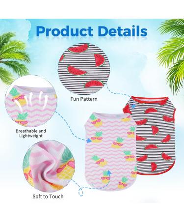 Buy 2-Pack Cute Summer Dog Shirts for Small Dogs - Sleeveless Striped Watermelon & Fruit Print - Light & Breathable Puppy Clothing - Buy Online on GoSupps.com