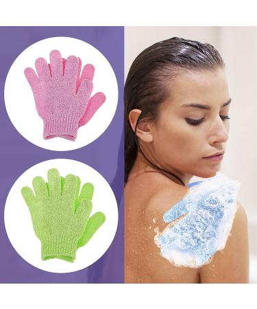 4PCS Exfoliating Gloves Body Scrubber - Dual Texture Bath Gloves for Shower Spa - Dead Skin Remover - Grass Green Pink - Buy Online on GoSupps.com