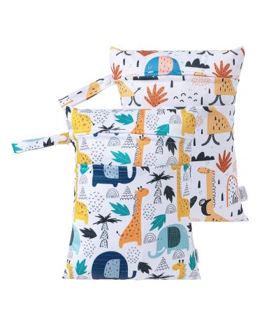 HBSelect 2PCs diaper bag Waterproof reusable diaper bag bag with zipper wet wiper organizer for babies and toddler animal sketches * 2
