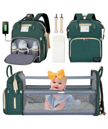 Diaper Bag Backpack Baby Diaper Bag with Changing Station for Baby Girls Boys Waterproof Portable Travel Back Pack Foldable Baby Changing Pad with USB Port & Stroller Straps, Large Capacity, Green One Size (Pack of 1) Green