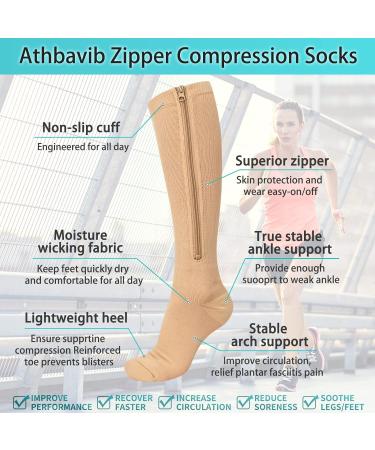 Evolyline 2 Pairs Zipper Compression Socks - Medical 15-20 mmHg Support for Women Men - Varicose Veins, Travel, Pregnancy - Black+Beige S-M - Buy Online on GoSupps.com