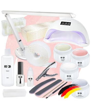 ND24 NAILDESIGN-Geln gel starter set with adhesive gel assembly gel French gel sealing gel LED lamp studio electronics & accessories-18-part complete set for beginners-Gel Made in Germany Starter Set + Electronics