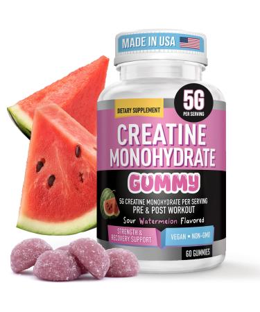 Helix Heal Creatine Monohydrate Gummies - 5g per Serving Vegan Non-GMO Strength Power & Recovery Support No Scoops or Mess Pre & Post Workout 60 Count Watermelon Flavor