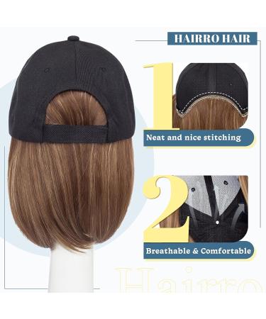 Women's Hairro Hat with Short Bob Hairstyle - Synthetic Baseball Cap Wig with Adjustable Highlight Balayage Extensions - Buy Online on GoSupps.com
