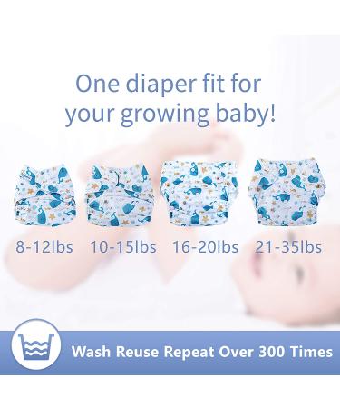 Leekalos Cloth Diapers Reusable with Bamboo Inserts & Wet Bag - Undersea Design for Boys and Girls - Buy Online on GoSupps.com