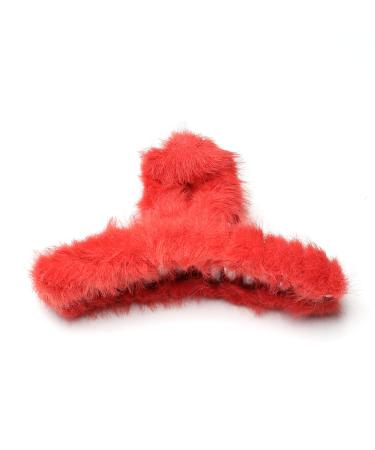 Winter Large Fluffy Hair Clip Beautiful Women's Hair Clip Headpiece Elegant Hair Accessory (Red)