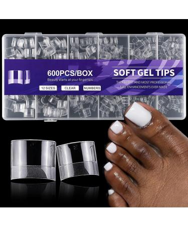 AddFavor Toe Nail Tips 600pcs Soft Gel X Nail Tips Toenails Clear Fake Nails Square Acrylic False Nail Tips 12 Sizes for Toe Nails Extension Style C-Toe