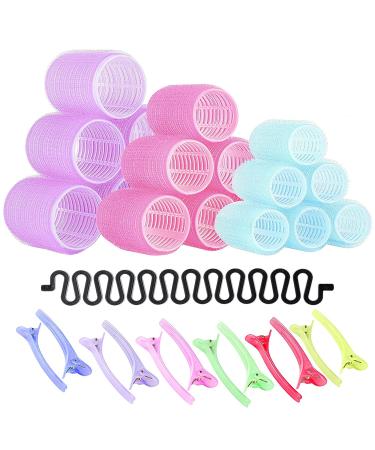 FREDY s 31 Pieces Hair Rollers Set 18 Self Grip Velcro Hair Curlers 12 Duckbill Sectioning Clips and 1 Centipede Shape Hair Clip for Barber Salon Hair Dressing (Rollers: 44mm 30mm and 25mm) 1 count (Pack of 31)