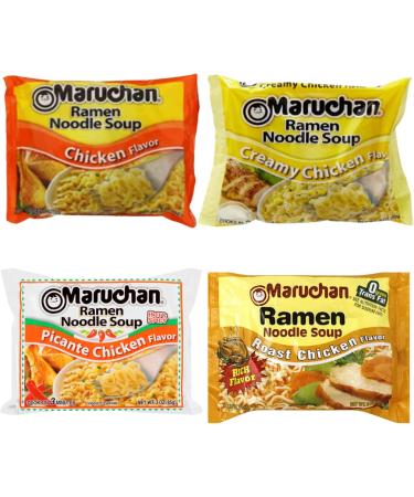 Ja Cor Instant Ramen Noodles Soup Variety Pack (3) Chicken (3) Creamy Chicken (3) Roast Chicken (3) Picante Chicken Flavor 3 oz Bundle with 1-Set Reusable Stainless Steel Chopsticks(Pack of 12) - Buy Online on GoSupps.com