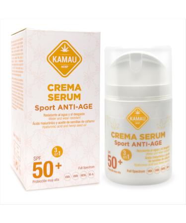 Kamau Anti-Aging Cream Serum SPF 50+ 50 ml - Sports Sun Protection Water Resistant Moisturizing with Hyaluronic Acid and Hemp Seed Oil Anti-Wrinkle and Antioxidant.