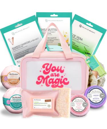 Spa Gift Baskets For Women - Premium Spa Gifts For Women With Cosmetic Bag Bath Bombs Handmade Spa Gift Set & Gift Boxes For Women - Mom Gifts Birthday Gift Basket For Women Pink - Best Spa Gifts For Women