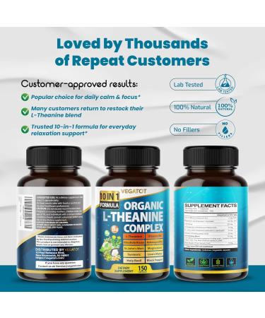 VEGATOT Ultra Organic L-Theanine Complex 10-in-1 Formula with Vitamin B6, Magnesium, Rhodiola, Ashwagandha, Turmeric & Holy Basil Supports Calm Mood, Relaxation & Focus 150 Capsules 150 count (pack of 1) - Buy Online on GoSupps.com