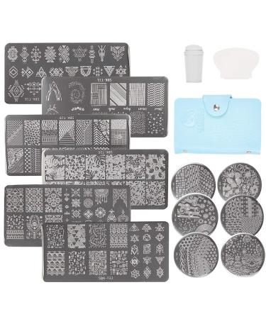 Niceneeded Nail Art Stamping Kit with 6 PCs Rectangle Nail Plates 6 PCs round nail plates with mixed designs nail plates Nail Art Tools for DIY decoration