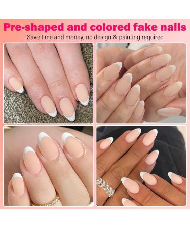 AddFavor French Tip Press On Nails - 240pcs Medium Almond Matte Nude Acrylic Fake Nails with Adhesive Tabs for Women | International Shipping Available - Buy Online on GoSupps.com