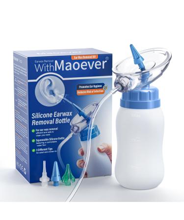 Ear Wax Removal Kit Squeezable Silicone Ear Cleaner with Earmuff for Waste Water Recycling Gentle & Effective Ear Irrigation Tool (Blue)