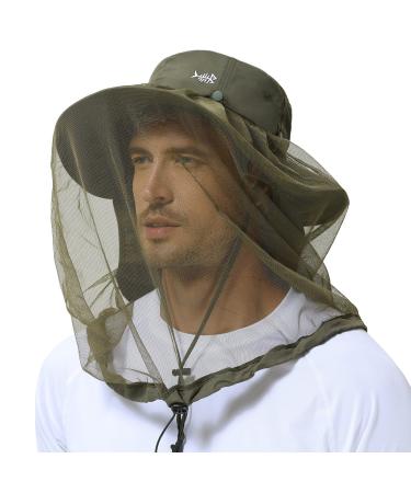 Bassdash Upf 50+ Moskito Sonnenhut with a hidden head network and neck protection for men women fishing hiking camping unit size army green