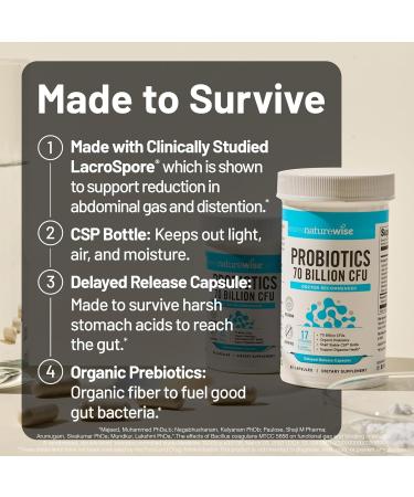 NatureWise Probiotics 70 Billion CFU - 17 Strains + Organic Prebiotics - Immune Digestive & Gut Health Support for Women & Men - Vegetarian Gluten-Free Non-GMO - 60 Capsules 2-Month Supply 70 BILLION CFU 60 Count (Pack of 1) - Buy Online on GoSupps.com