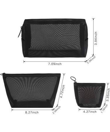 3 Pack Mesh Cosmetic Bags | Black Mesh Makeup & Pencil Cases for Travel & Office Accessories - 3 Sizes - Buy Online on GoSupps.com