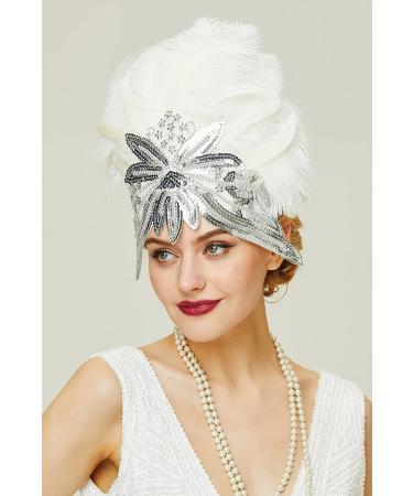 BABEYOND Carnival Feather Headpiece - White 1920s Flapper Showgirl Headband - Buy Online on GoSupps.com