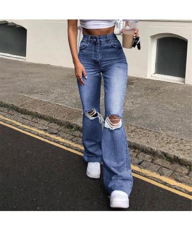Uninevp Baggy Hole Ripped Jeans for Teen Girls and Women - High Waisted Wide Leg Straight Denim Streetwear Fashion Pants - Buy Online on GoSupps.com