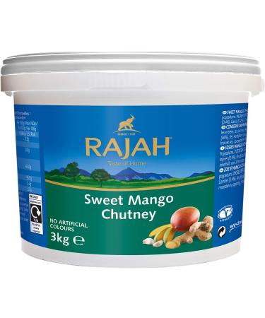 Rajah Mango Chutney - mild fruity -sweet slightly sharp - large pack - ideal for seasoning meat fish cheese or as a dip - 1 x 3 kg - Buy Online on GoSupps.com