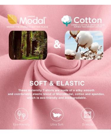 LAPASA Maternity Tops | Soft Modal Cotton Tshirts | Side Ruched | Short Sleeve Tees | Dark Green/Pink/Off White | XXL - Buy Online on GoSupps.com