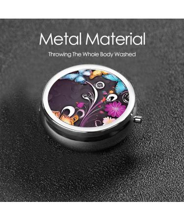 Butterflies Round Pill Box - 3 Compartment Mini Decorative Travel Organizer for Tablets Vitamins & Medicine - Buy Online on GoSupps.com
