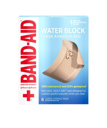 Band-Aid Brand First Aid Products Water Block Non-Stick Sterile Waterproof Pads Large 2.9 by 4 Inches 6 ct