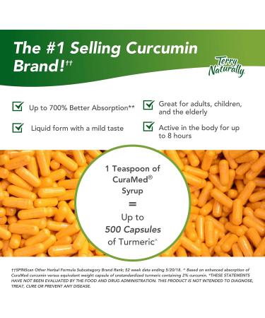 Terry Naturally CuraMed Syrup - 250mg BCM-95 Curcumin - Supports Inflammation, Liver, Brain, Heart & Immune Health - 8 fl oz - Buy Online on GoSupps.com