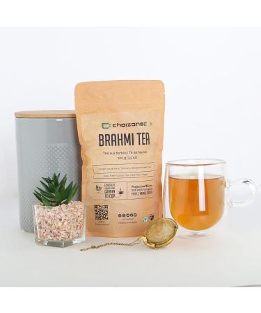 CHAIZONED Herbal Brahmi Green Tea | Bacopa Monnieri | Boosts Memory & Focus Reduces Panic Anxiety & Stress Helps with Sleep Lowers Blood Sugar Levels | 100g (3.5 oz) Brahmi Herbal Green Tea - Buy Online on GoSupps.com