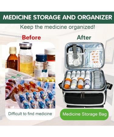 Medicine Storage Bag - Portable Pill Organizer & Travel Medication Bottle Holder - Black Classic First Aid Kit with Shoulder Strap - Buy Online on GoSupps.com