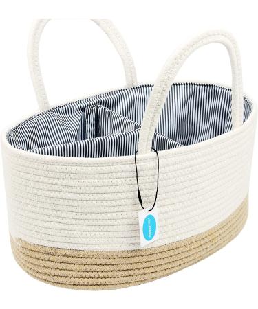 Casaphoria Large Baby Diaper Caddy Organizer - Nursery Storage Bin for Boys & Girls | Car Organizer - Cotton Rope Basket Portable Bag | Baby Shower Gift (White/Yellow 15.5 x10 x7) - Buy Online on GoSupps.com