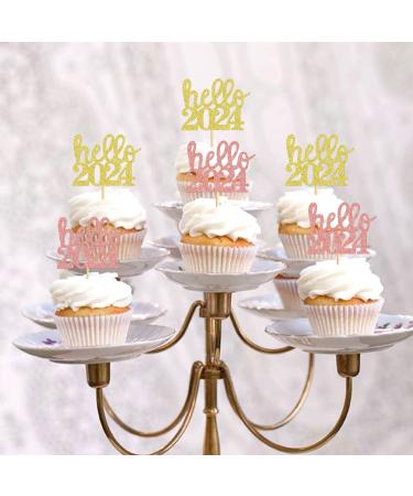 UXYOKM 24Pcs New Years Cupcake Toppers Gold Glitter Hello 2024 Cupcake Picks New Years Theme Eve Party Decorations Supplies Gold-hello 2024 - Buy Online on GoSupps.com