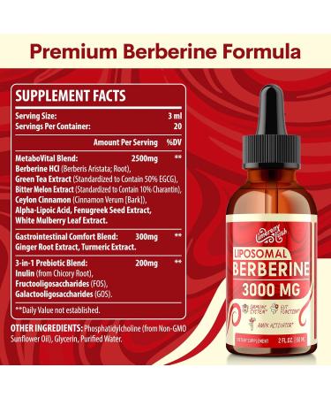 Liposomal Berberine Supplement - 3000mg Berberine Complex Activating AMPK & GLP-1 Berberine HCL Liquid Drop with Ceylon Cinnamon Green Tea Bitter Melon Turmeric and Prebiotic Blend for Women & Men 2 Fl Oz (Pack of 1) - Buy Online on GoSupps.com
