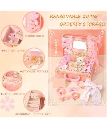 PLIOPYIK Girls Hair Accessories Set - Double Layer Jewelry Box with Hair Clips and Hair Ties (Luxury Pink) - Buy Online on GoSupps.com