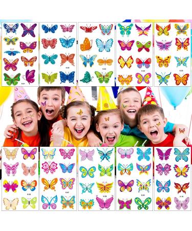 81 Colorful Butterfly Temporary Tattoos for Kids and Girls - Waterproof Party Decorations (10 Sheets) - Buy Online on GoSupps.com
