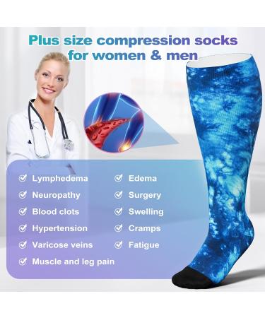 Levsox Oversize Compression Stockings for Men & Women - 15-20 mmHg Knee High Socks for Nurses & Travel - 3 Pair Blue Mix - Buy Online on GoSupps.com