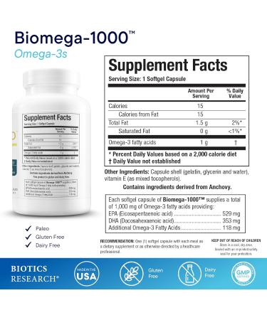 Biotics Research B12-2000 & Biomega-1000 Omega-3s Fish Oil softgels High Potency Vitamin B12 B6 Folate & EPA/DHA Energy Heart Brain Methylation & Immune Support- 60 Lozenges + 90 Softgels - Buy Online on GoSupps.com