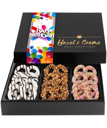 Hazel & Creme Chocolate Covered Pretzels - HAPPY BIRTHDAY Chocolate Gift Box - Birthday Food Gifts - Gourmet Food Gift (Large Box) Large (Pack of 1)