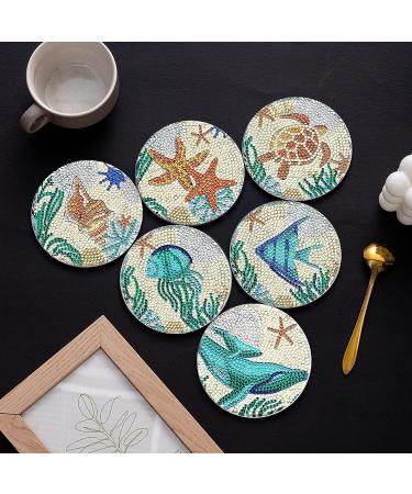 Finphoon Diamond Painting Coasters Kit with Holder - 8 Pcs Ocean Art DIY Kit for Adults & Kids - Blue Diamond Painting Art Set - Buy Online on GoSupps.com