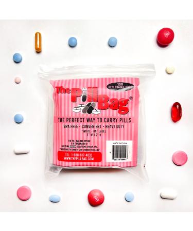 The Pill Bag |1 Pack of 100| Reusable Small Heavy Duty Travel Pill Organizer Daily Use Smell Proof Waterproof Durable Vitamins Medicine Portable Edibles Pill Case Transparent Easy Open