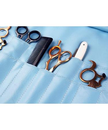 Forgica Hair Stylist Scissor Holder Gift for Men - Barber Shears Holder Salon Tools Holster Bag - Black PU Leather Roll-Up Organizer (Sky Blue) - Buy Online on GoSupps.com