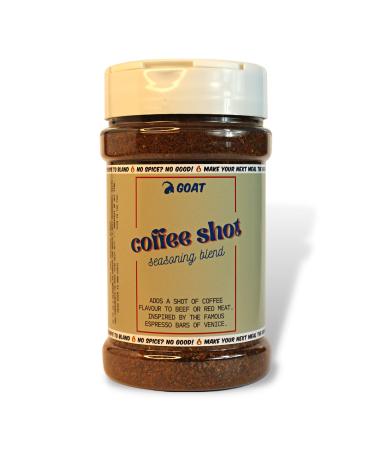 Coffee Shot Seasoning Blend & Rub - perfect for beef steak or red meat. Extra-large 225g Shaker. A stunning shot of coffee flavour. An epic seasoning blend.