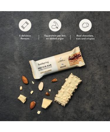 foodspring Extra Chocolate Protein Bar - 13g Protein, No Added Sugar - White Chocolate Almond 45g - Buy Online on GoSupps.com